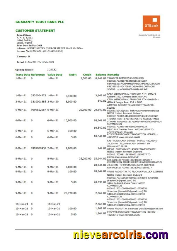 Nigeria GTBank excel pdf